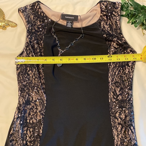 R&M Richards Sexy Black Lace/Sequins Sides Evening Gown - Picture 7 of 12